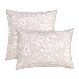 Taie d'oreiller pur coton lavé imprimé beige Souffle de ginkos naturel