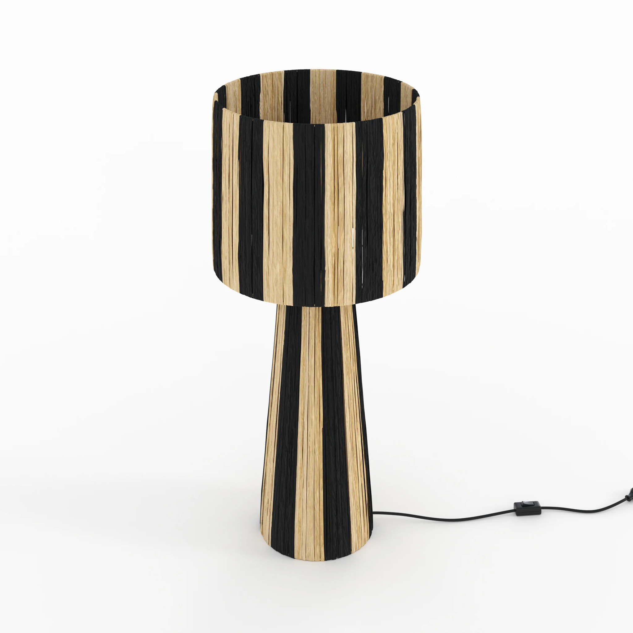 Grande lampe rayée noire en feuille de palmier - Soléa