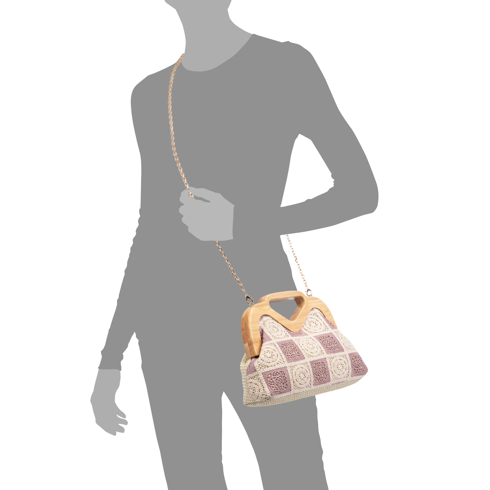 Bisenzio Bolso de mano Mujer. Fabricado en madera natural, algodón y paja trenzada.