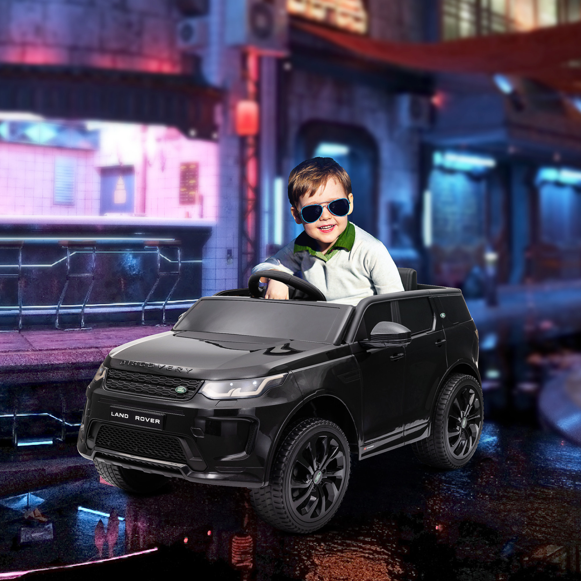 Coche Eléctrico para Niños de +3 Años con Licencia Land Rover Discovery Sport Carro Eléctrico Infantil con Batería 12V Mando a Distancia Arranque Lento Faros Bocina y Música Negro