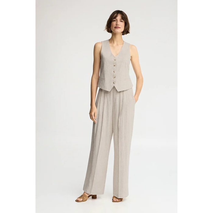 Pantalón Alice de lino color crudo de corte relajado con logo Polo Club