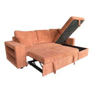 Canapé d'angle convertible 4 places avec coffre en velours côtelé terracotta SANDIEGO