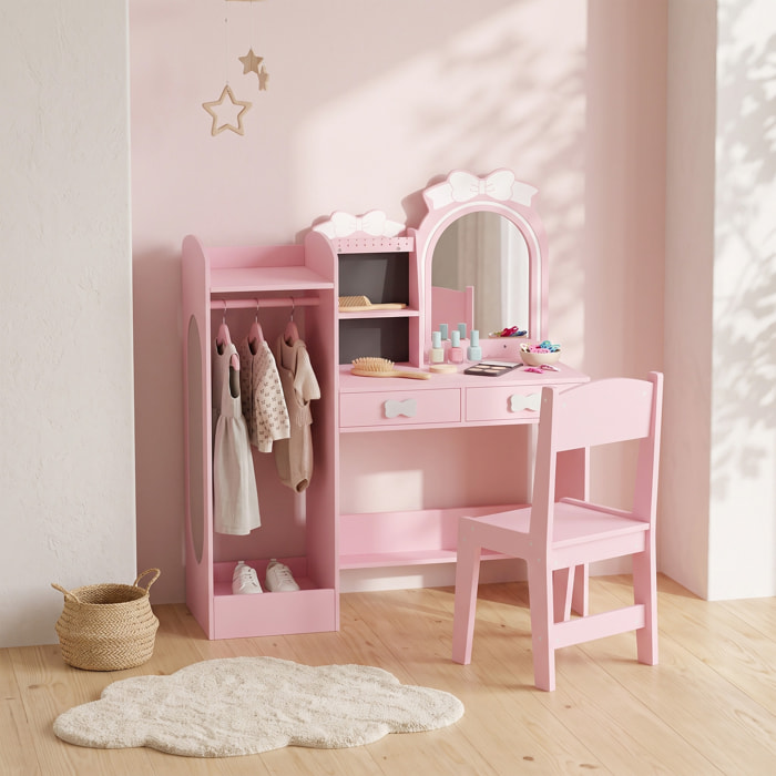Coiffeuse enfant chaise miroir LED réglable multi-rangement rose