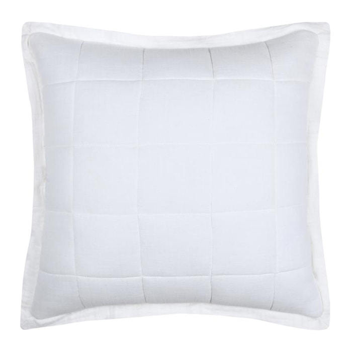 Coussin carré uni en gaze de coton surpiquée - Blanc