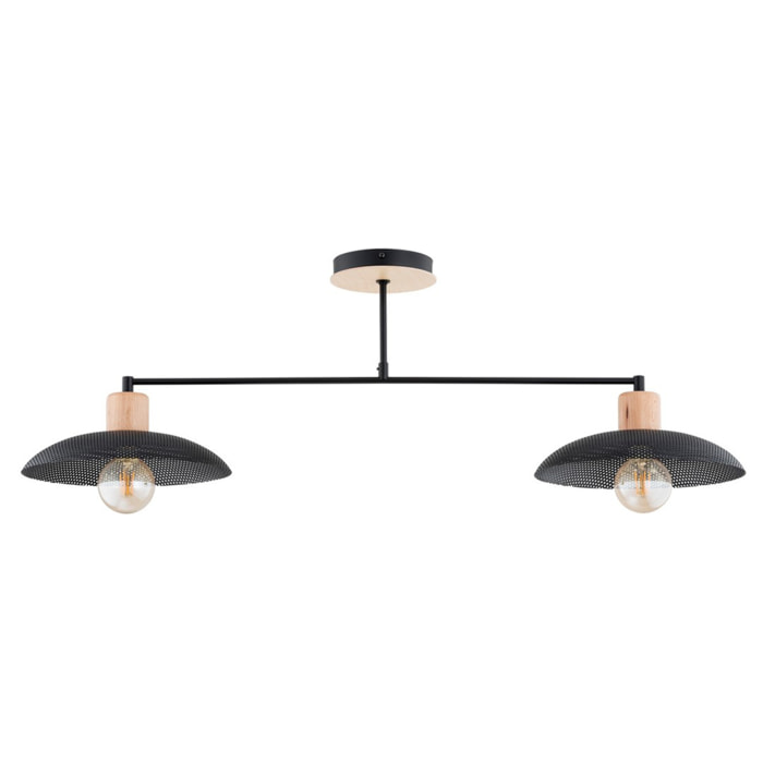 Lampada a sospensione KOBE in acciaio nero e legno naturale