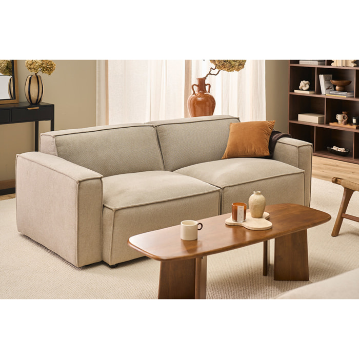 Canapé modulable 3 places en tissu effet velours texturé beige SPLIT