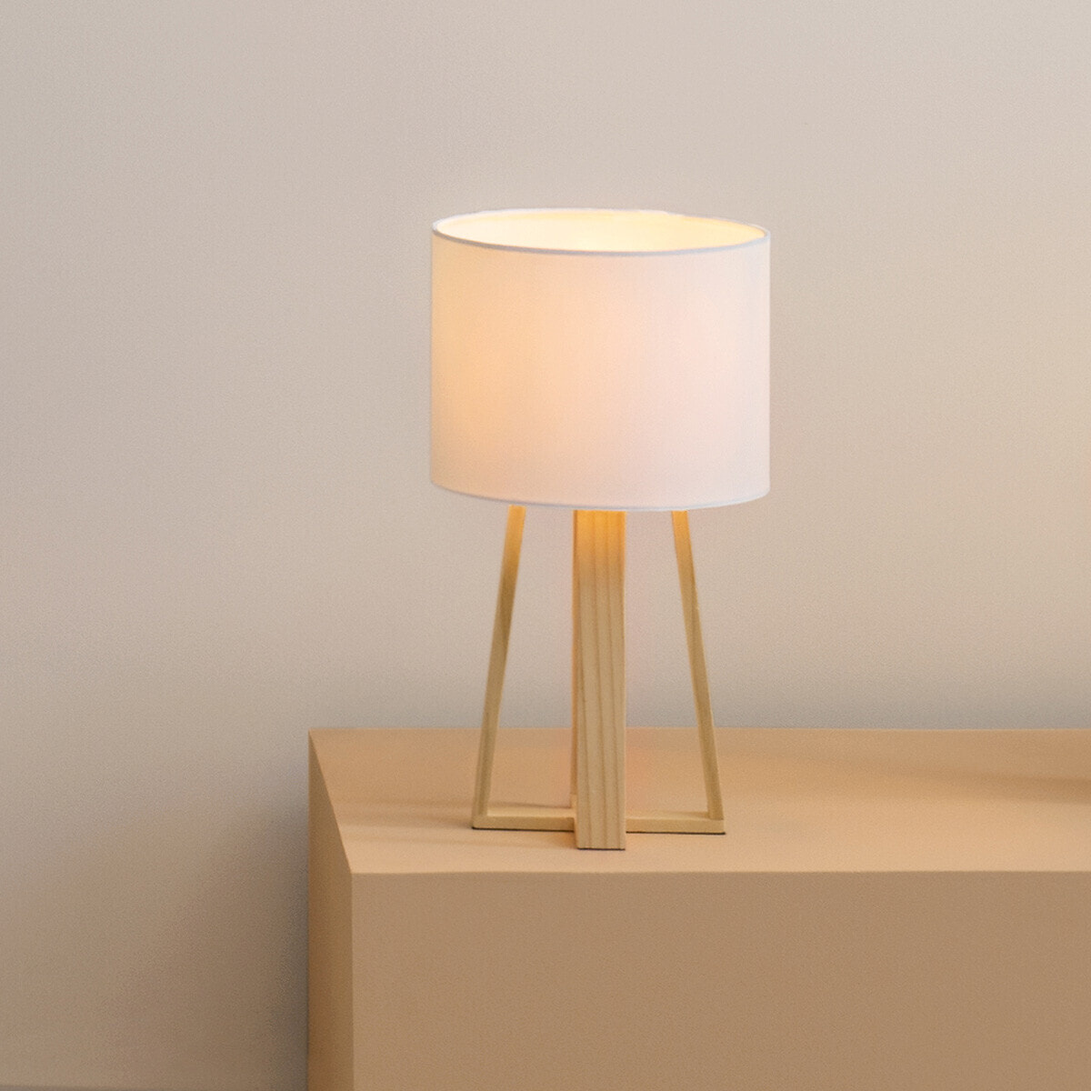 Lampe "Molu" - bois et blanc H35 cm