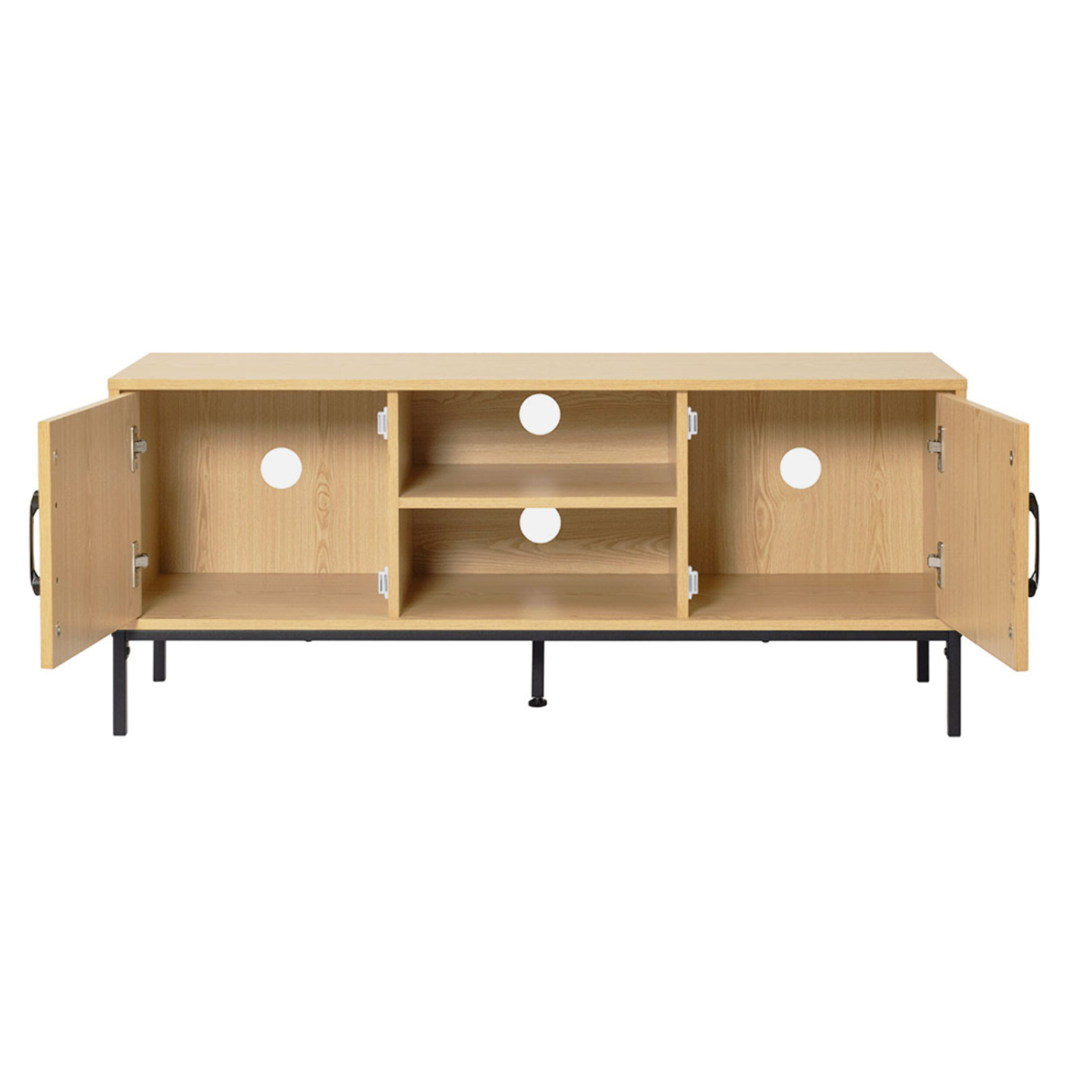 Nagato - meuble tv - cannage et effet bois - 2 portes et 2 niches - 120 cm - Bois / Noir