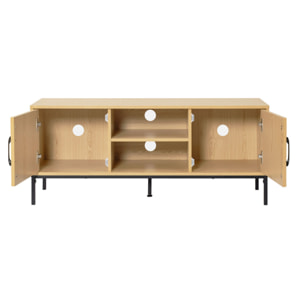 Nagato - meuble tv - cannage et effet bois - 2 portes et 2 niches - 120 cm - Bois / Noir