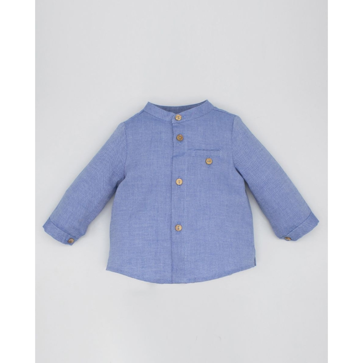 CAMISA OXFORD CUELLO MAO CON BOLSILLO OJAL AZUL