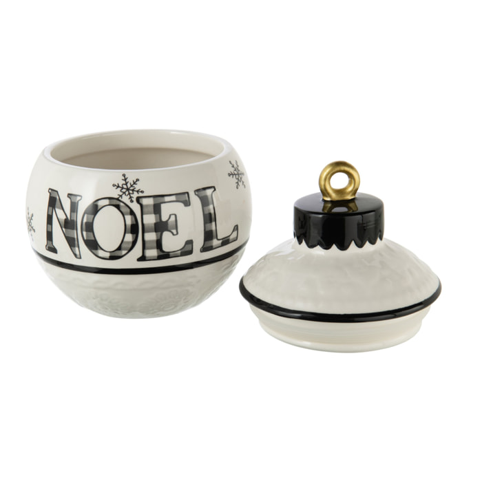 J-Line pot de conservation Noël Boule Ronde Dolomie - céramique - noir/blanc