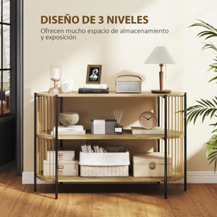 Mesa de Consola con Cuerda de Papel Trenzada a Mano Consola Recibidor de 3 Niveles con Marco de Acero Estilo Bohemio para Entrada Sala de Estar 124x43,5x80 cm Natural