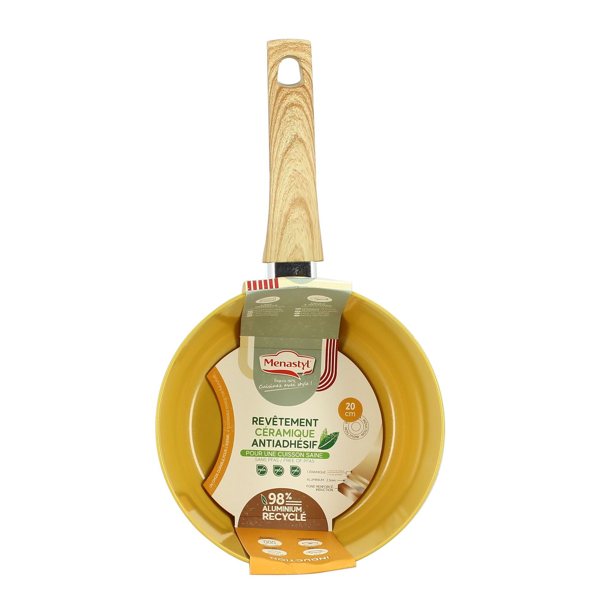 Casserole 20cm avec revêtement céramique jaune - tous feux COLORAMA