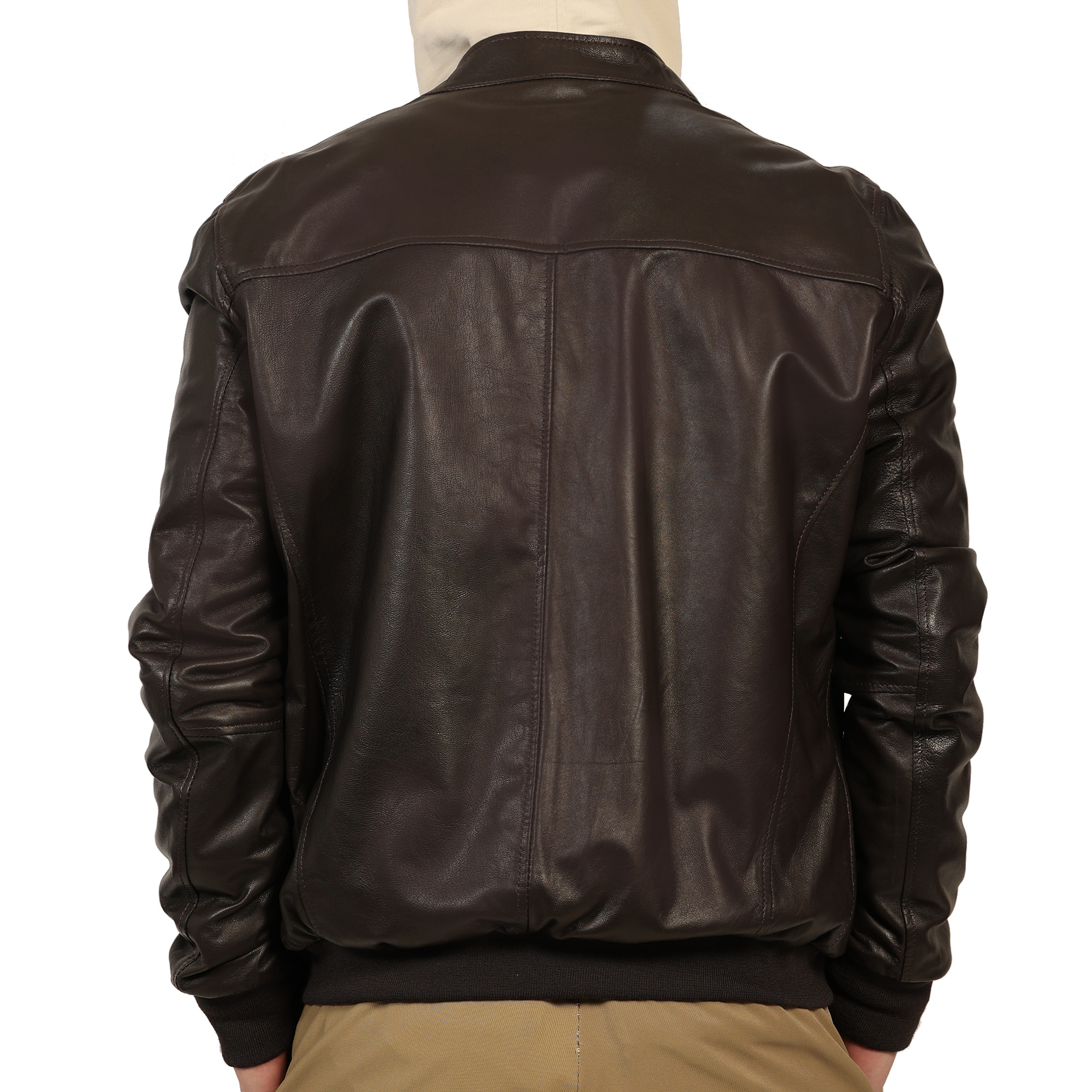 Giubbino in vera pelle di vitello Marrone-Slim Fit