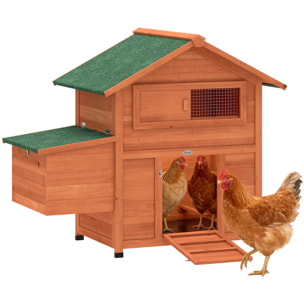 Gallinero para Exterior de Madera, 113,5x67,5x95,5 cm, Gallinero con Nido, Bandeja Extraíble, Techo Impermeable, Ventana Deslizante, Rampa, Perchas, Jaula para 2 Gallinas o Conejos, Naranja