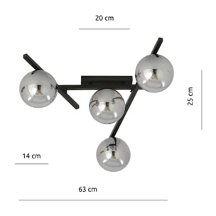Lampada a sospensione SMART in acciaio nero opaco e vetro grafite