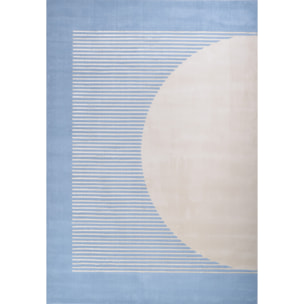 NELY - Tapis de salon à poils ras motif arc - Bleu