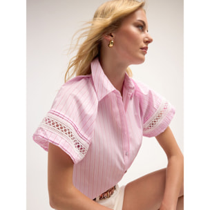 Motivi - Camicia a righe con maniche ricamate - Rosa