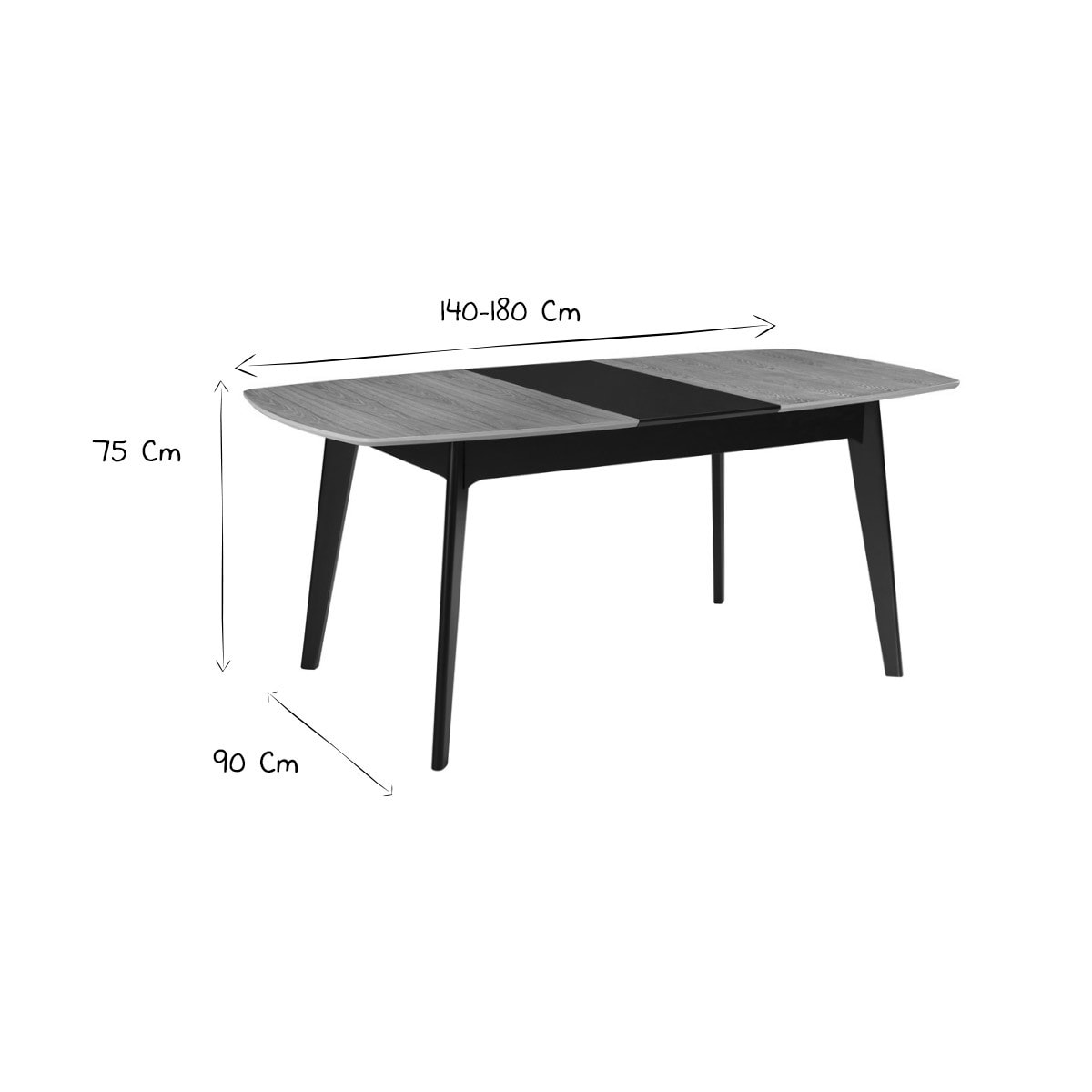 Table extensible rallonges intégrées rectangulaire bois et noir L140-180 cm MEENA