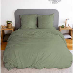 Parure housse de couette 3pc 100% microfibre lavee_vert olive