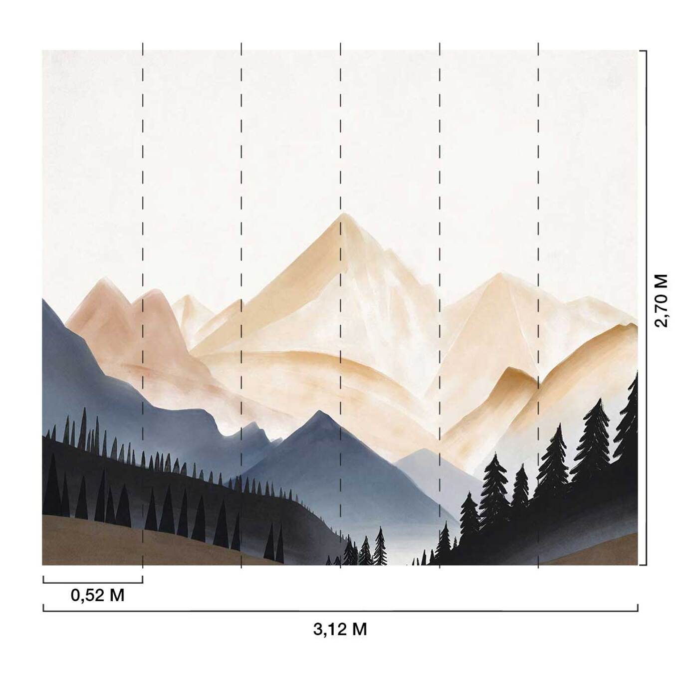 Papier peint silhouette de montagne Intissé