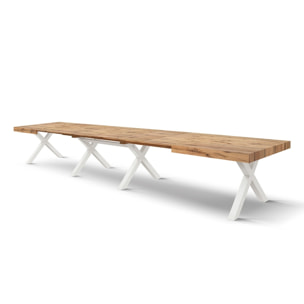 Tavolo GALLIPOLI in legno nobilitato effetto rovere rustico con gambe a X in legno bianco, allungabile 180×90 cm – 480×90 cm