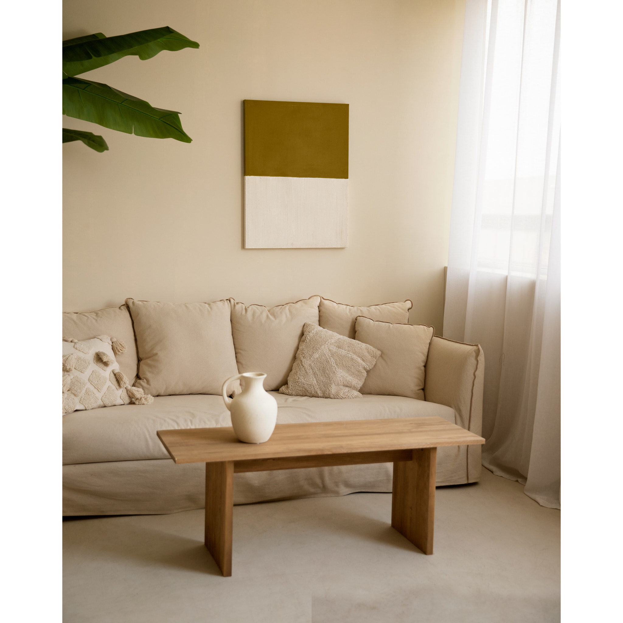 Tableau moutarde et blanc décoratif sur coton avec cadre en bois peint à la main à la peinture l'huile en différentes tailles