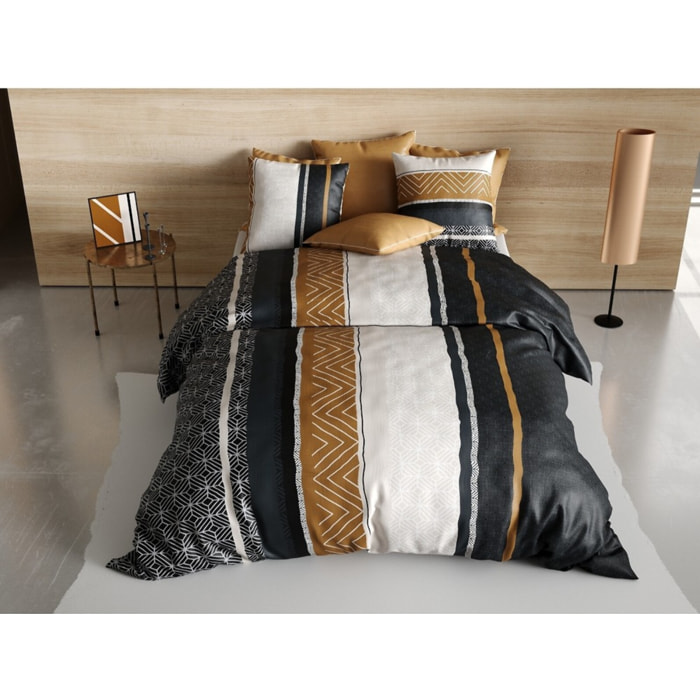 Parure housse de couette coton gris