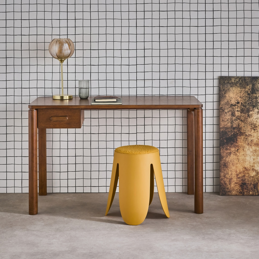 Bureau bois d'hévéa placage chêne 1 tiroir noyer - L 120 x l 60 x H 75 cm - Garance