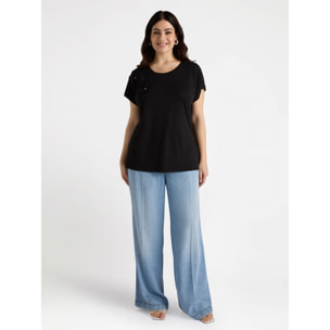 Fiorella Rubino - Camiseta con flores bordadas - Negro