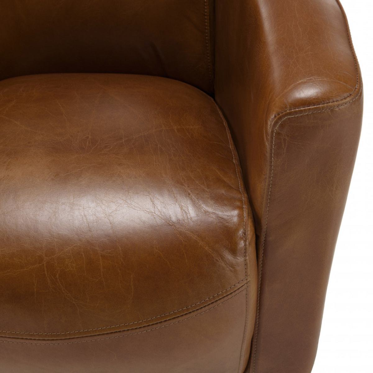 GASTON - Fauteuil marron CHICAGO vintage cuir pieds bois