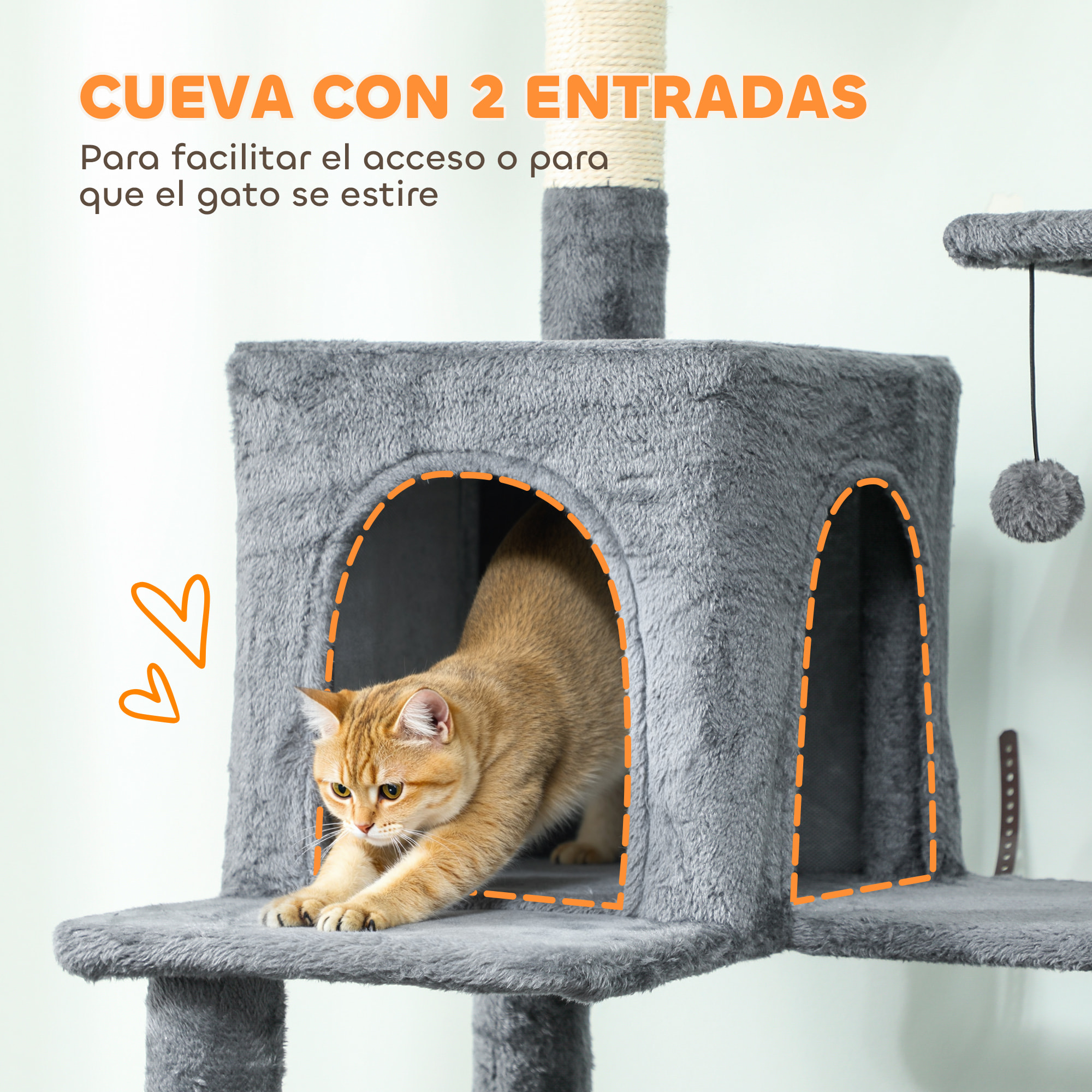 Árbol Rascador para Gatos, Árbol para Gatos 202 cm, Torre Escalador con Plataformas, Cama, Cuevas, Postes de Sisal, Bolas y Cuerda para Jugar, Gris Oscuro