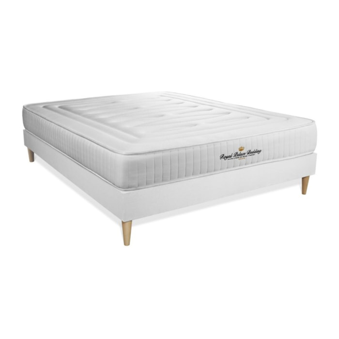 Ensemble matelas LANCASTER ressorts ensachés et mémoire de forme + sommier kit blanc