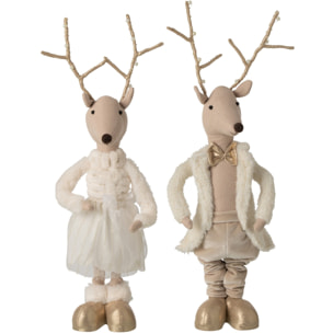 J-Line Renne télescopique - polyester - doré/beige clair - assortiment de 2