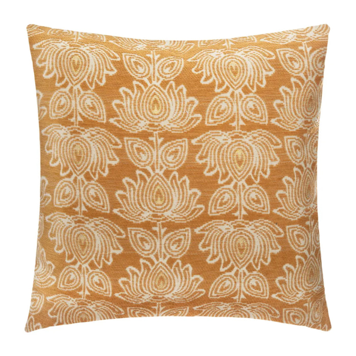 Housse de coussin "Fleur" - coton et chenille - jaune ocre - 40x40 cm