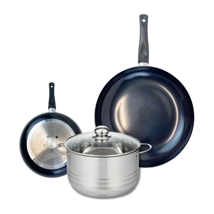 Ensemble de 2 Poêles de cuisson 20 et 32 cm et 1 faitout 24 cm Elo Prima Brillant