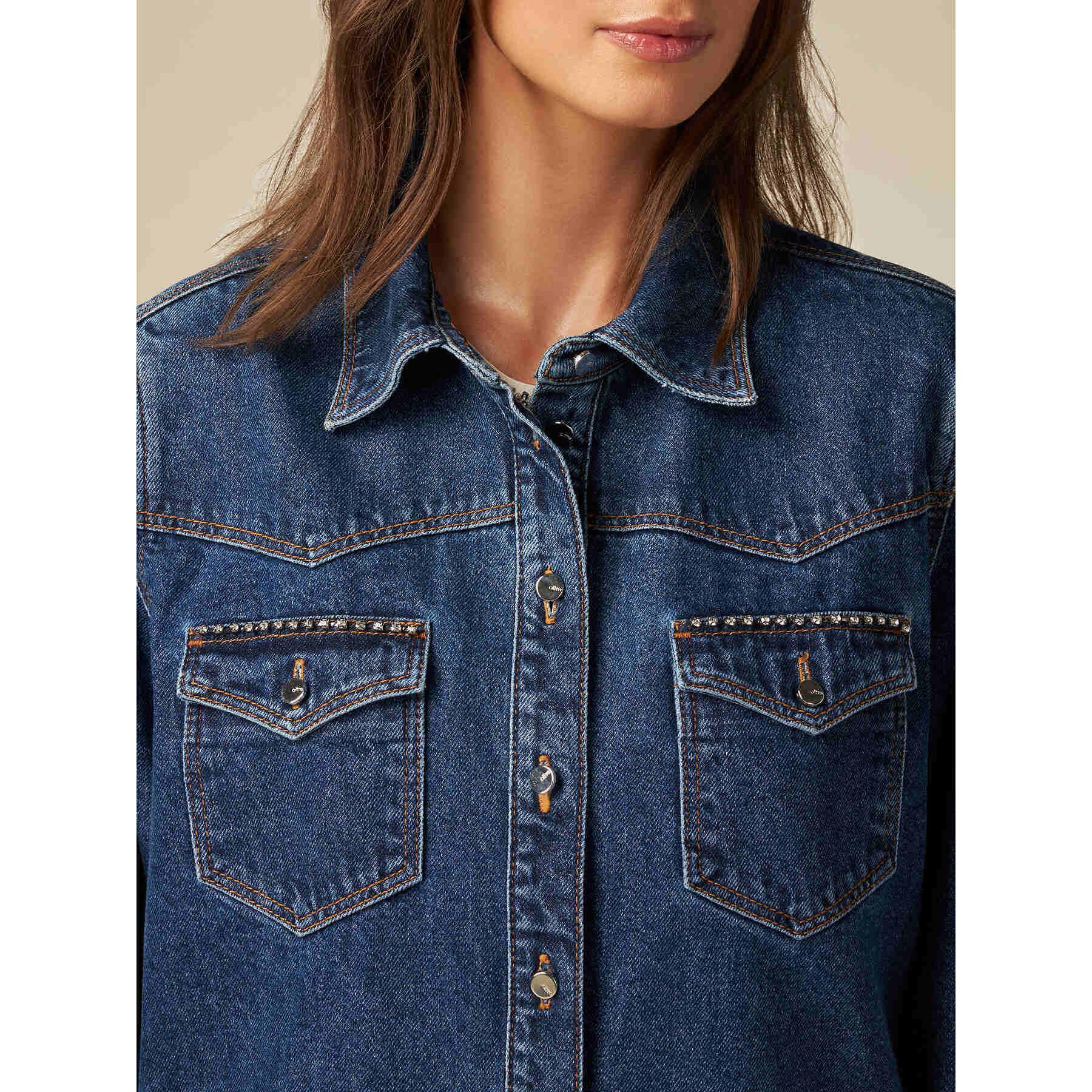 Oltre - Giacca in denim effetto camicia - Blu