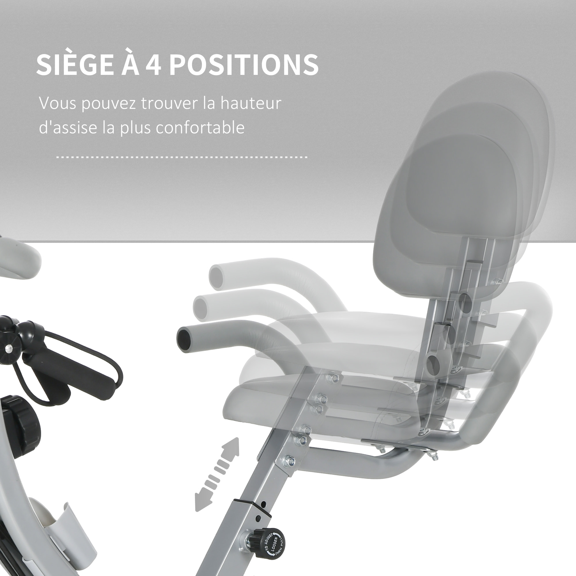 Vélo d'appartement pliant 8 niveaux de résistance magnétique dossier selle réglable poignées ergonomiques écran LCD multifonction suspensions support tablette acier gris