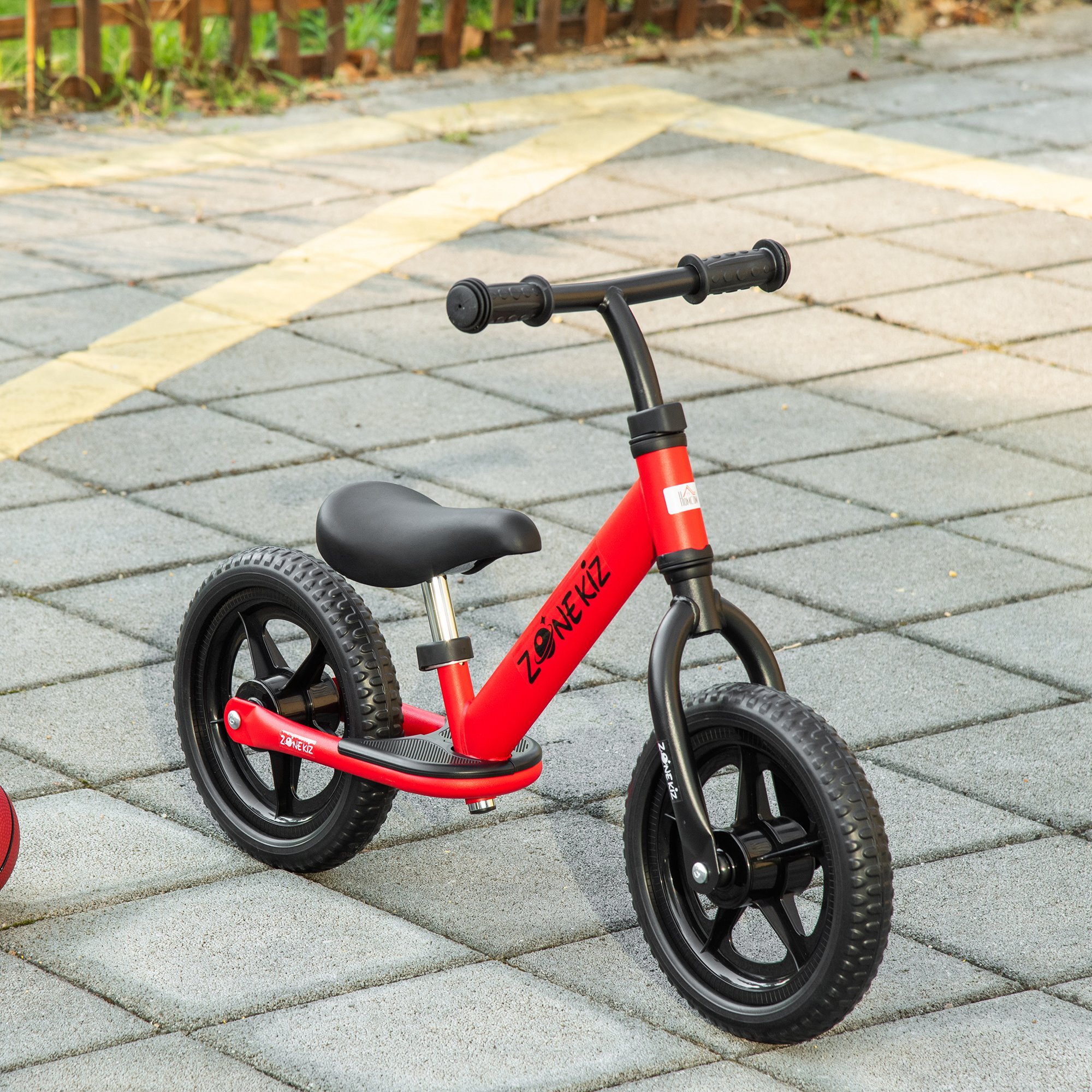 Draisienne enfant roues 12" EVA hauteur selle et guidon réglable cale-pied antidérapant acier rouge noir