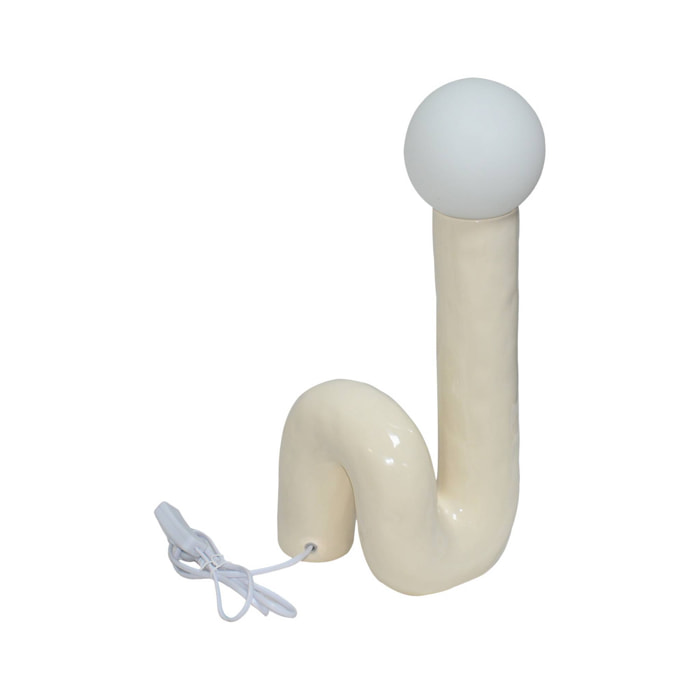 Lampe de table organique céramique vernis crème. globe en verre H 45cm - Elma