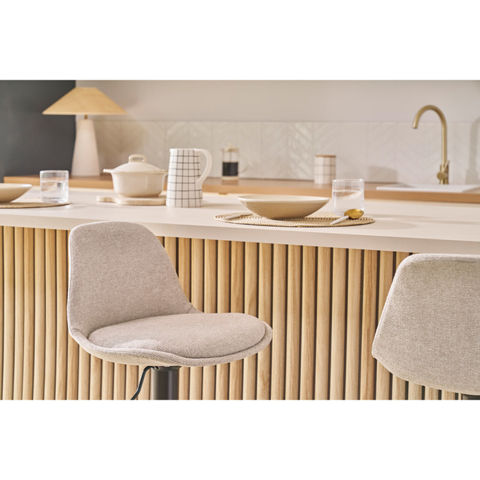 Tabourets de bar design en tissu effet velours texturé beige (lot de 2) STEEVY