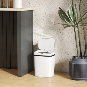 Cubo de Basura Cocina Automático 15 L, Papelera de Cocina con Sensor Infrarrojo y Modo Manual, Anillo de Retención, Antihuellas, para Oficina, Hogar, Blanco