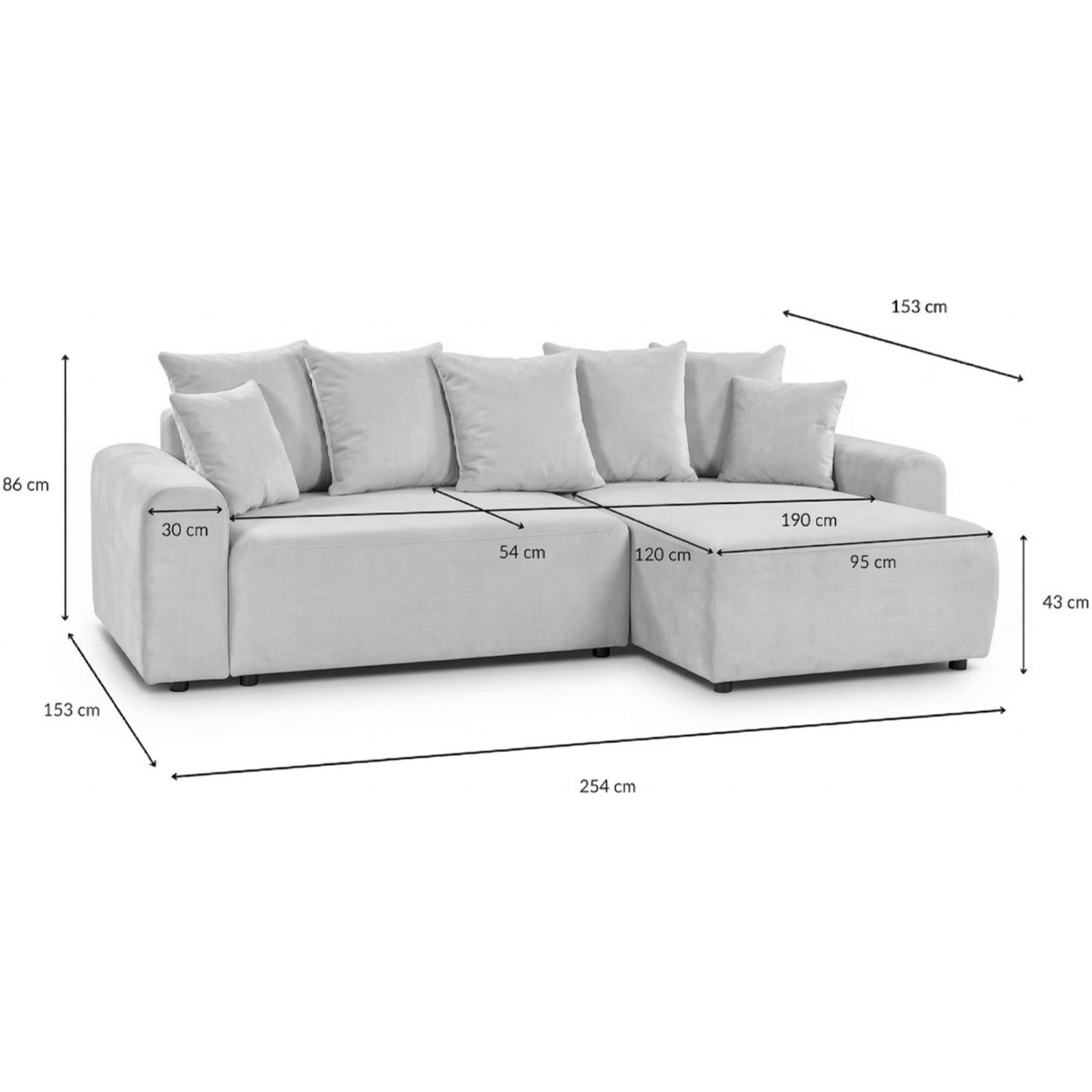 Canapé d'angle convertible réversible 4 places avec coffre de rangement en tissu chenille - MONCEAU
