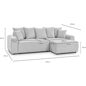 Canapé d'angle convertible réversible 4 places avec coffre de rangement en tissu chenille - MONCEAU