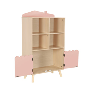 Bibliothèque enfant rose 2 portes et 4 étagères