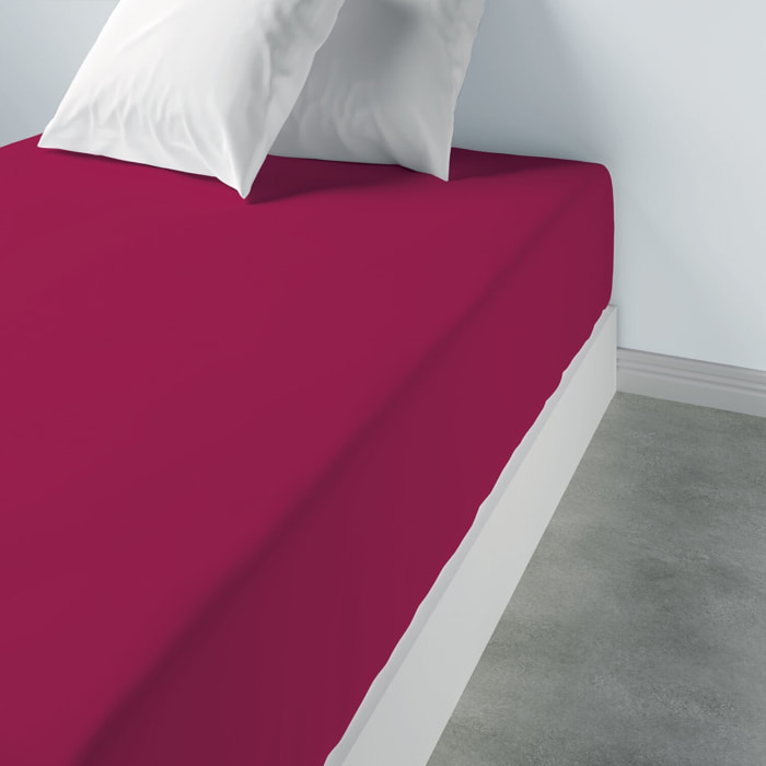 Drap housse coton 57fils uni - bonnet 35cm cerise
