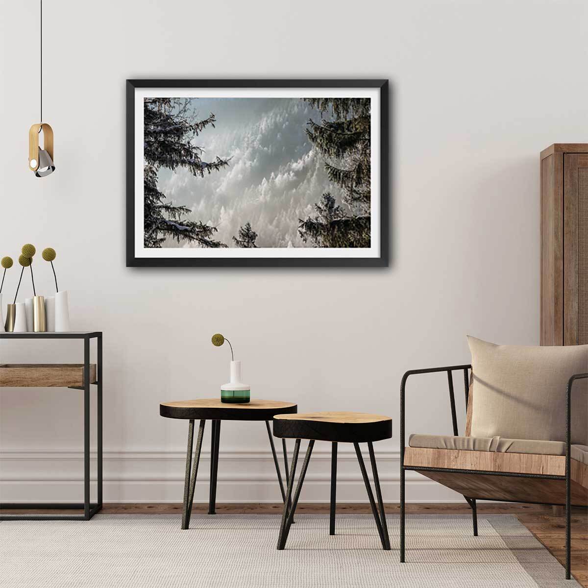 Affiche paysage forest in fog drama Affiche sous cadre noir