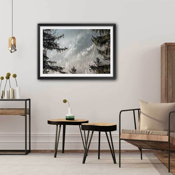 Affiche paysage forest in fog drama Affiche sous cadre noir