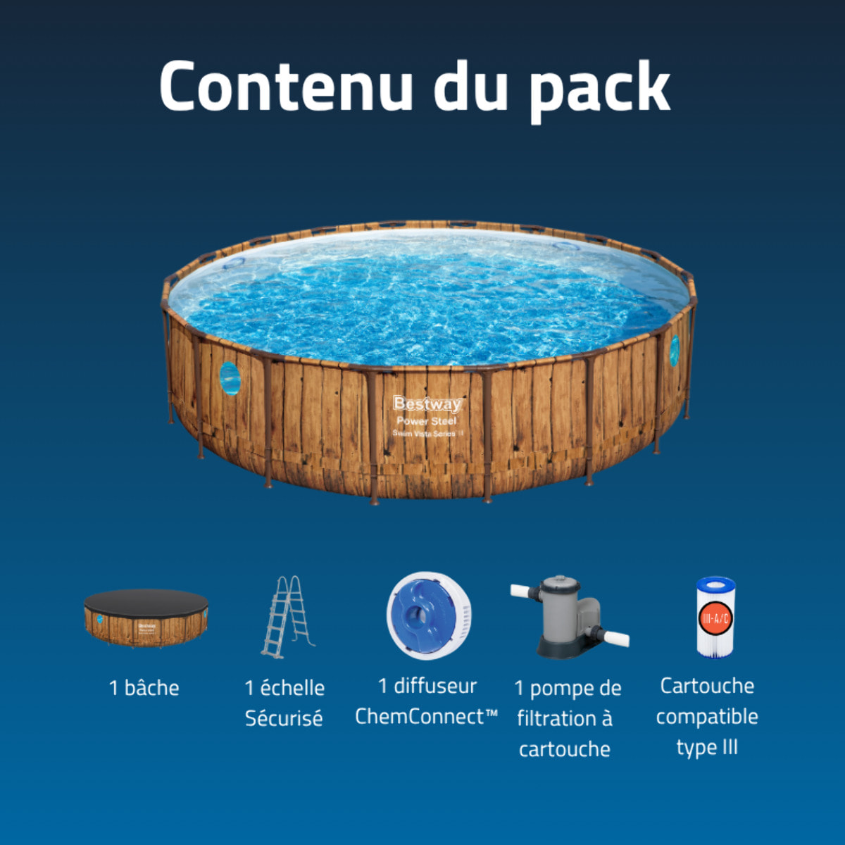 Bestway Piscine hors sol tubulaire ronde Bestway Power Steel Swim Vista 549 x 122 cm décor bois