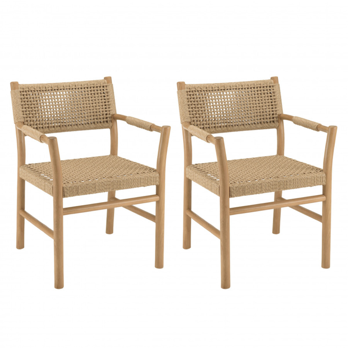 VALERIA - Lot de 2 fauteuils jardin accoudoirs teck rotin synthétique beige